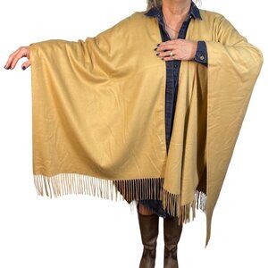 Lord & Taylor beige tan camel Acrylic Fringe Shawl Wrap poncho soft! OS
